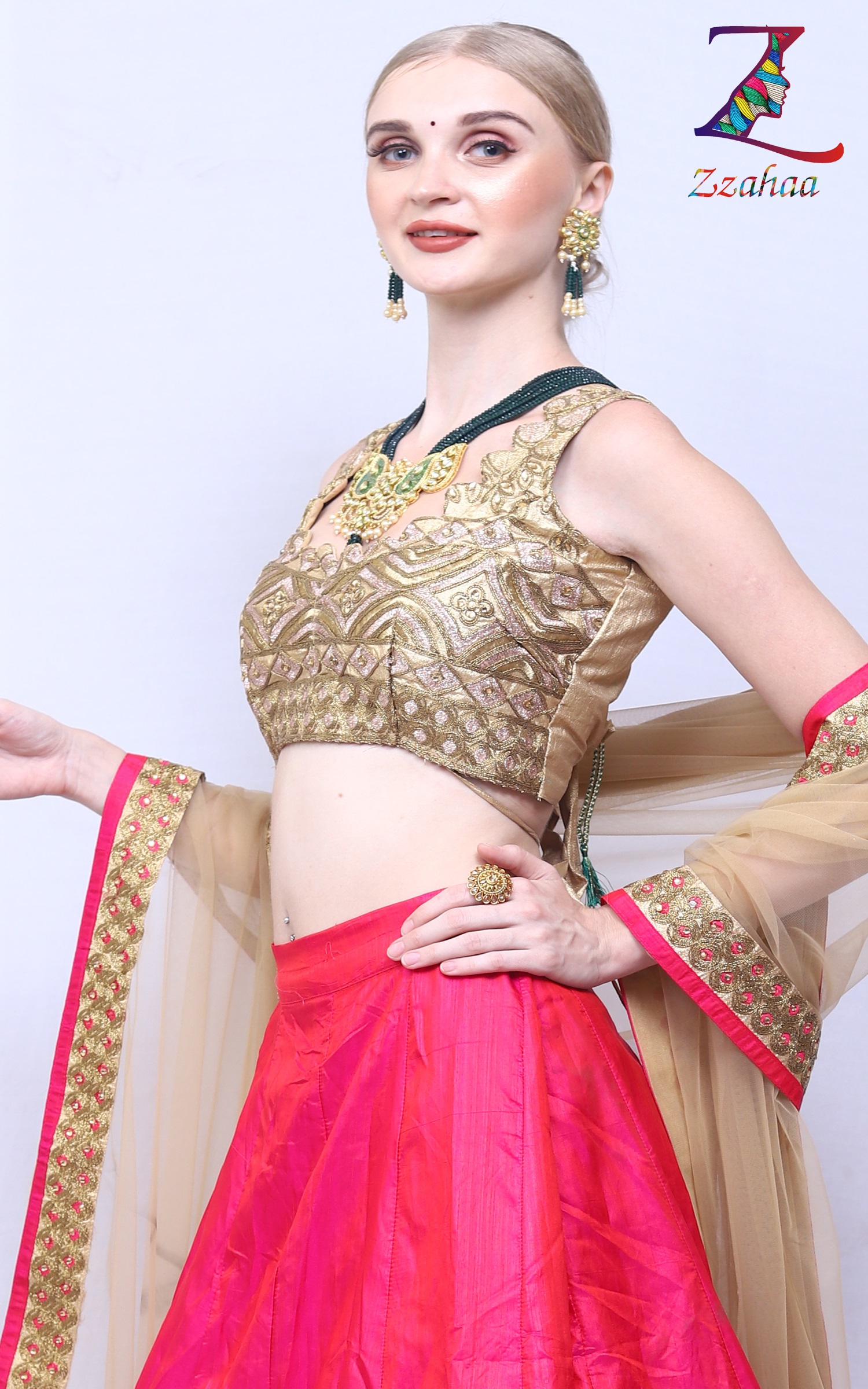 Pink Golden Heavy Embroidery work Ready to wear Lehenga, Blouse and Dupatta For your Special Day