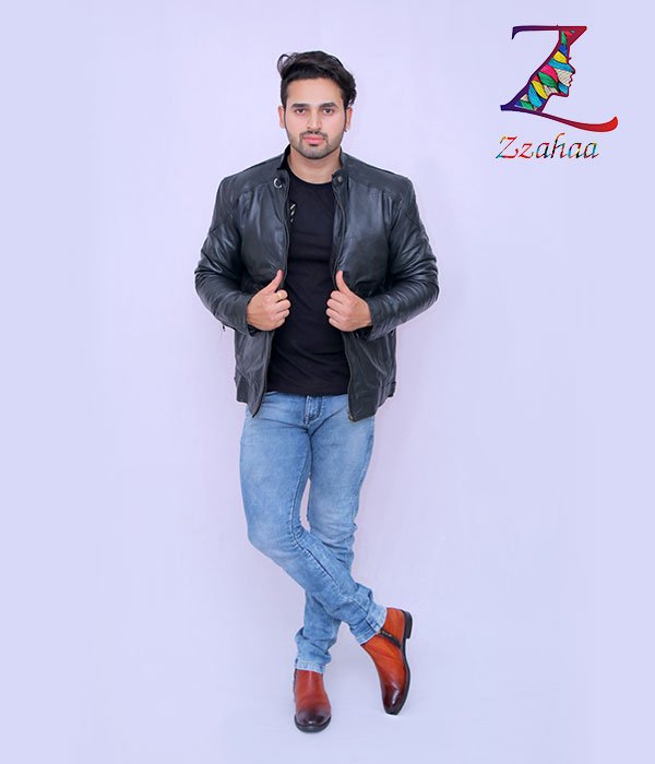 Black plain Leather Jackets