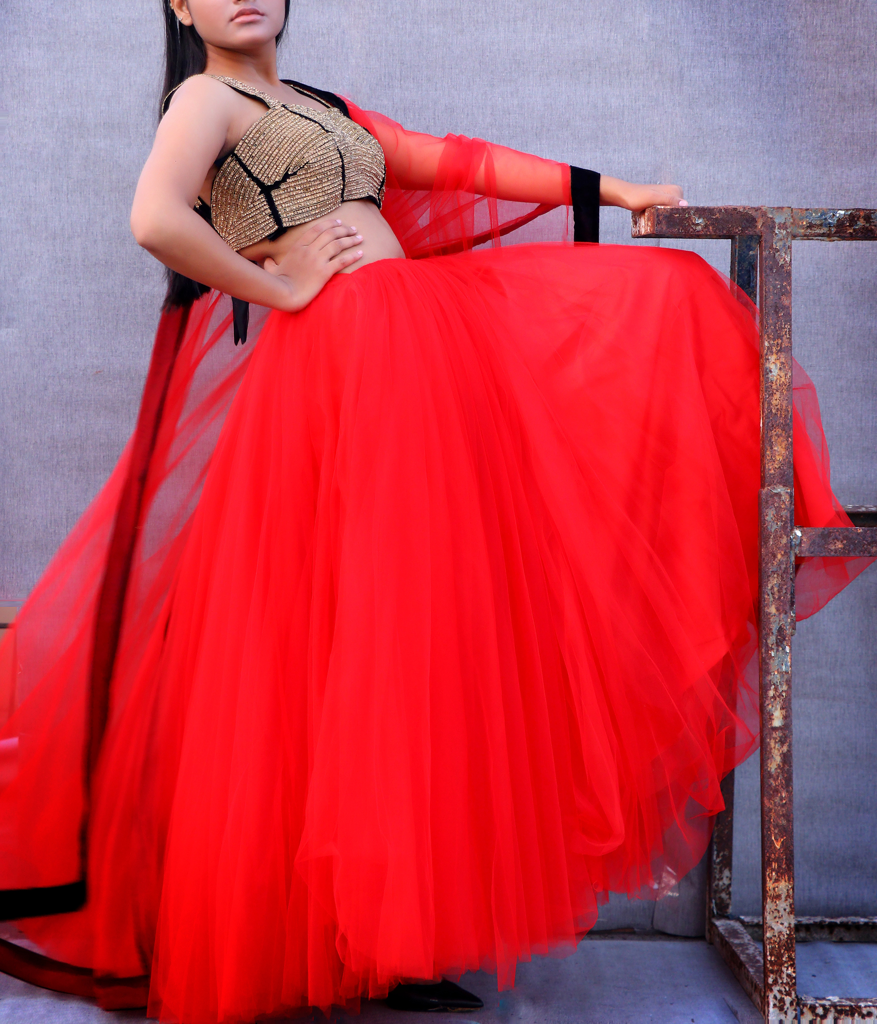 Red Green Heavy Work Full Flair Lehenga