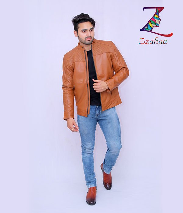 Camel Tan with Front shoulder designed Leather Jackets