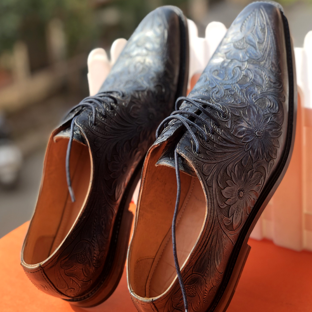 Dark Blue Vintage Designer 100% Leather lace-up shoes