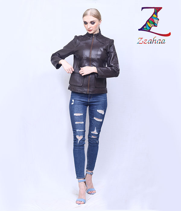Brownish Black Leather Jackets for Women