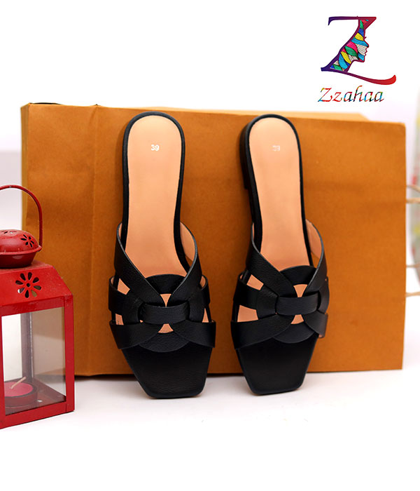 ZZAHAA BLACK COW MINI SABRIN  LEATHER SANDAL